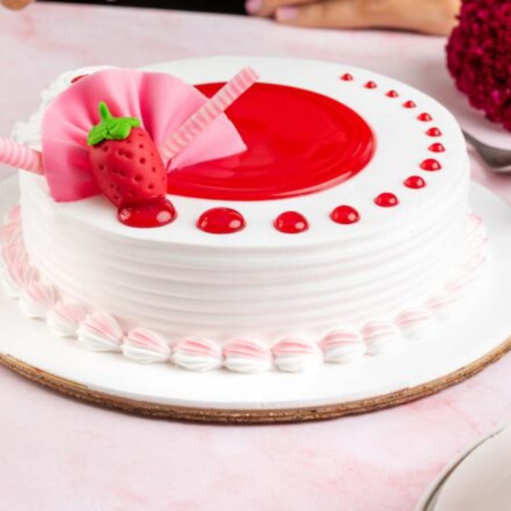 Delicious Strawberry Cream Cake with Red Glaze & Fondant Decor