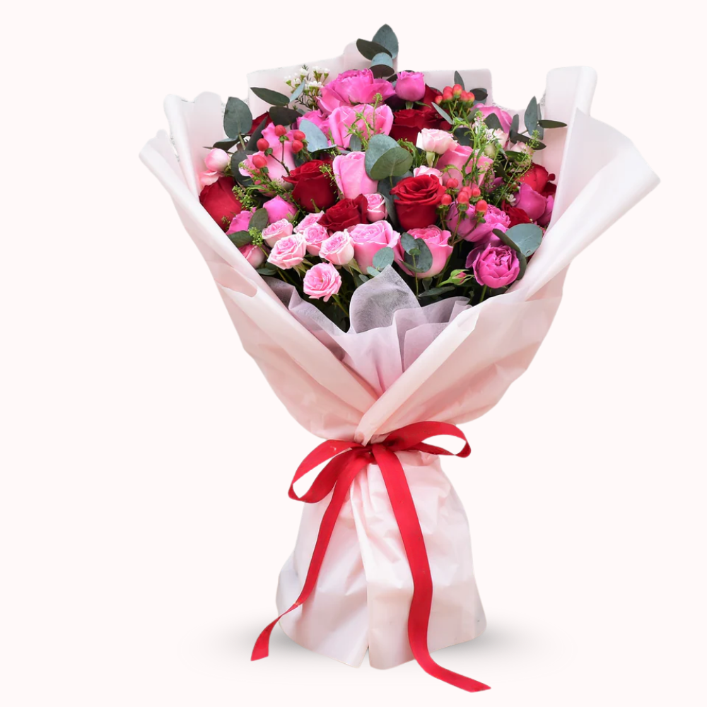 75 Roses – Red, Purple & Baby Pink