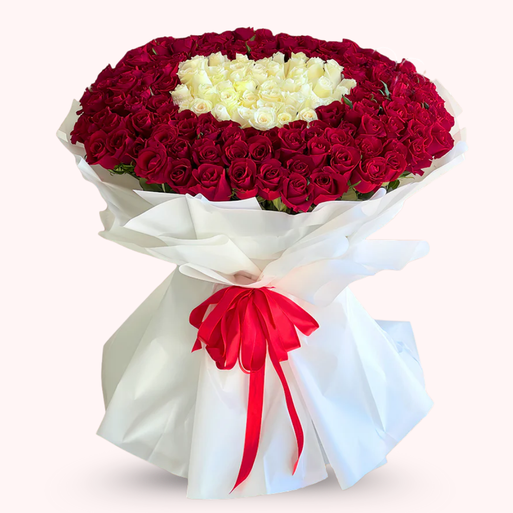 Circle of Romance: 100 Red & 100 White Roses