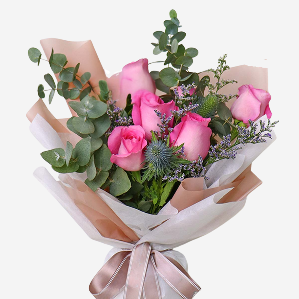 Elegant Pink Rose & Eucalyptus Bouquet
