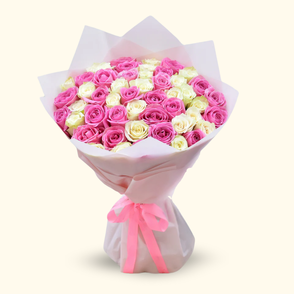 51 Pink & White Roses - Handpicked & Fresh