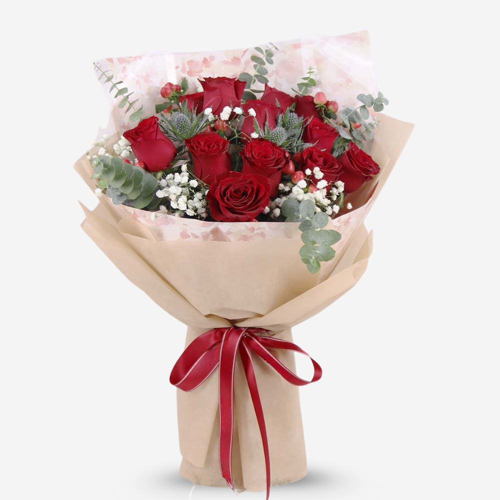 Premium Red Rose Bouquet with Fillers and Greenery