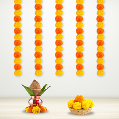 Orange & yellow marigold strings - ( 5 strings )