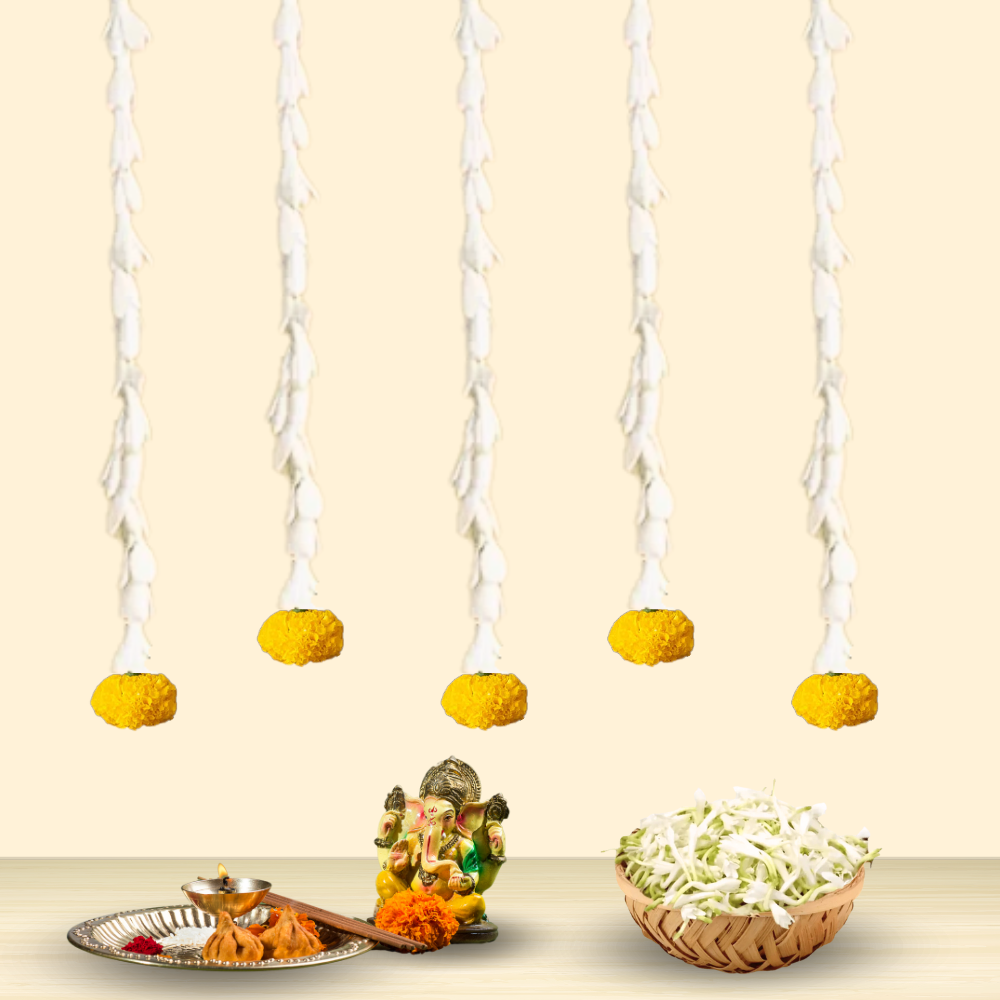 5 strings of Rajnigandha & marigold -  ( length - 3 feet each )