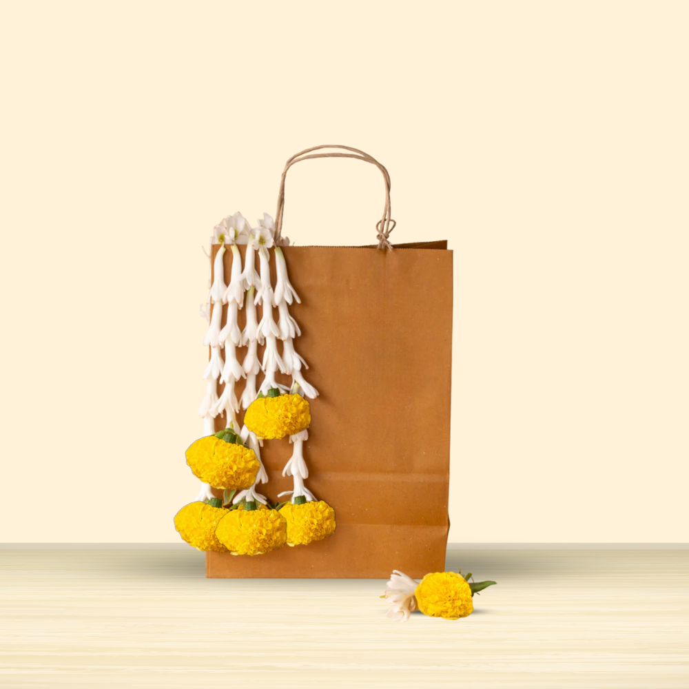 5 strings of Rajnigandha & marigold -  ( length - 3 feet each )