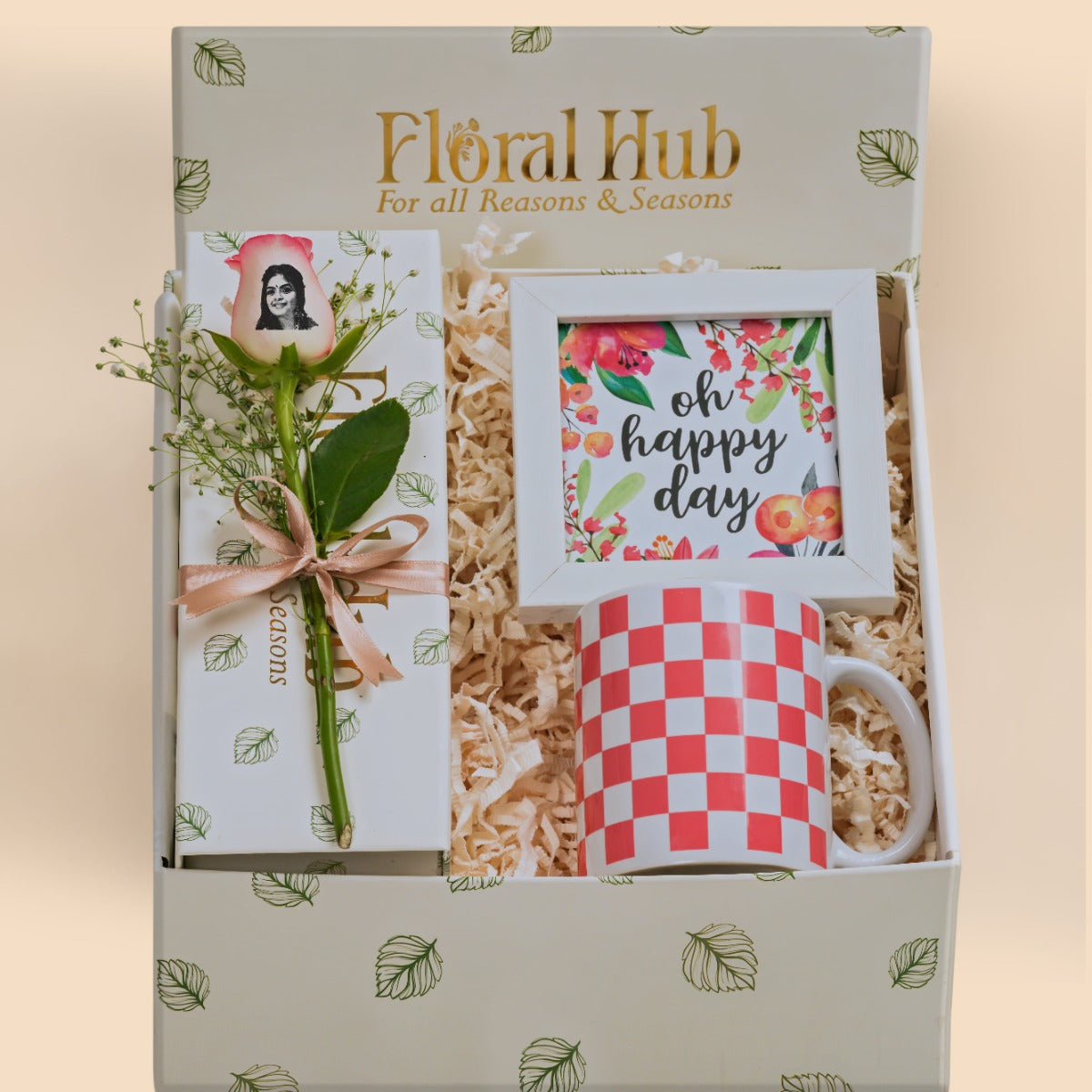 Cheerful Gift Ensemble: Picture Rose, Mug, and Framed Art