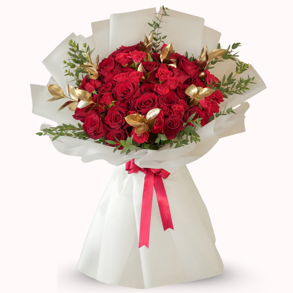 Golden Blush Red Roses Bouquet