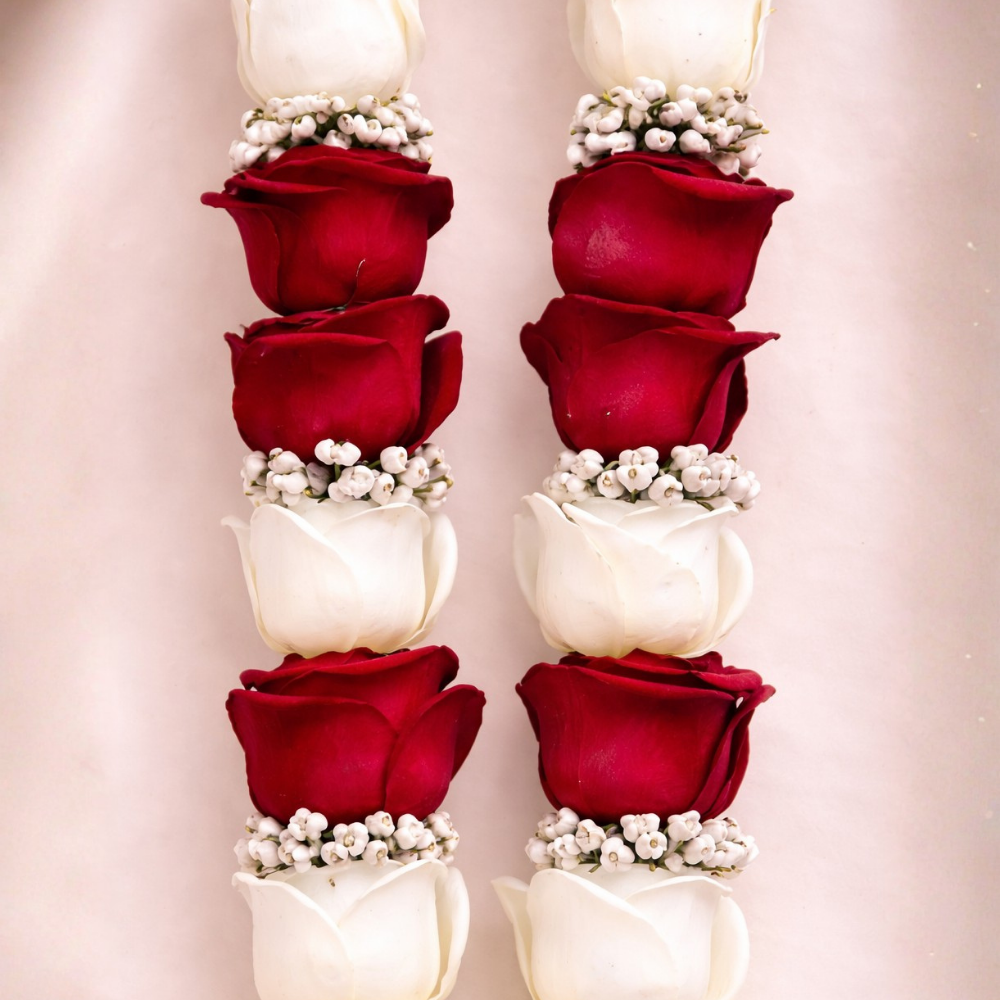 Red Rose Varmala With White Baby Breath Flowers