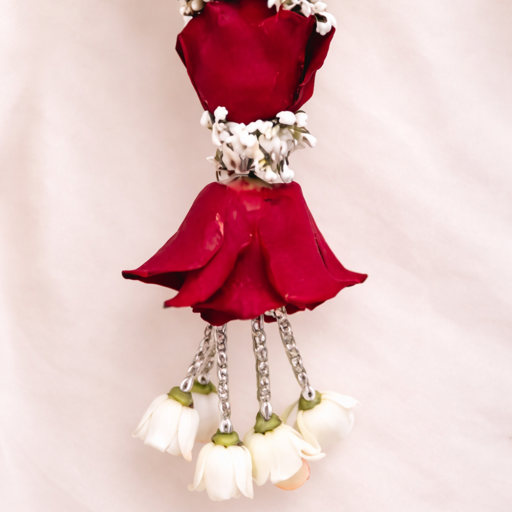 Red Rose Varmala With White Baby Breath Flowers