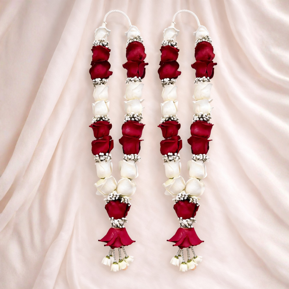 Red Rose Varmala With White Baby Breath Flowers