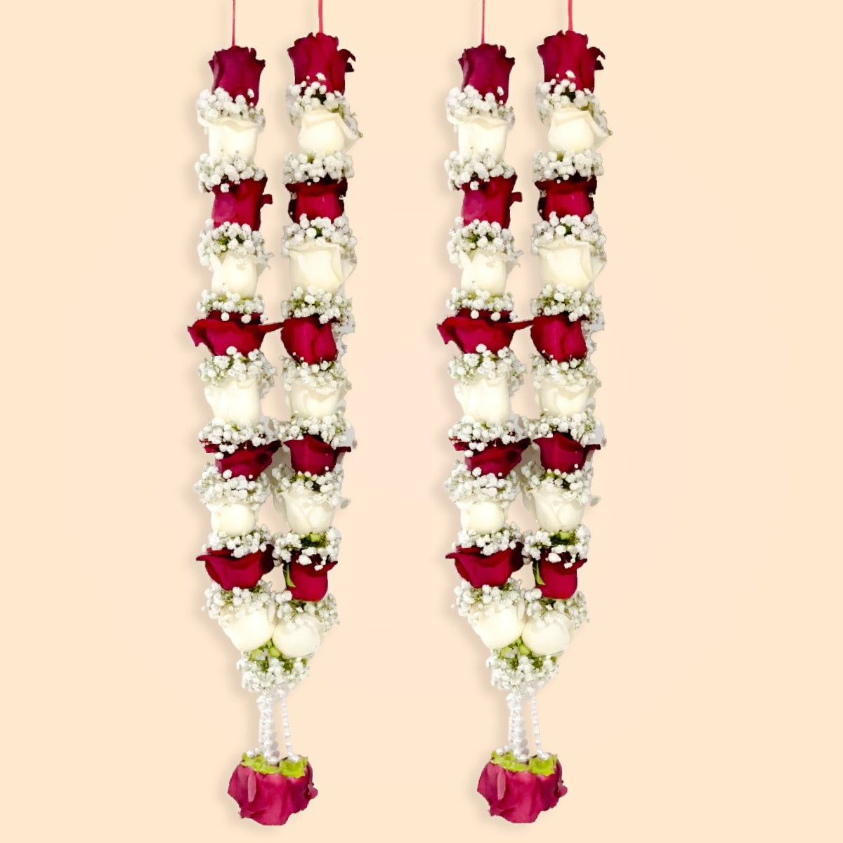 Baby's Breath With Red Rose & White Rose Garland