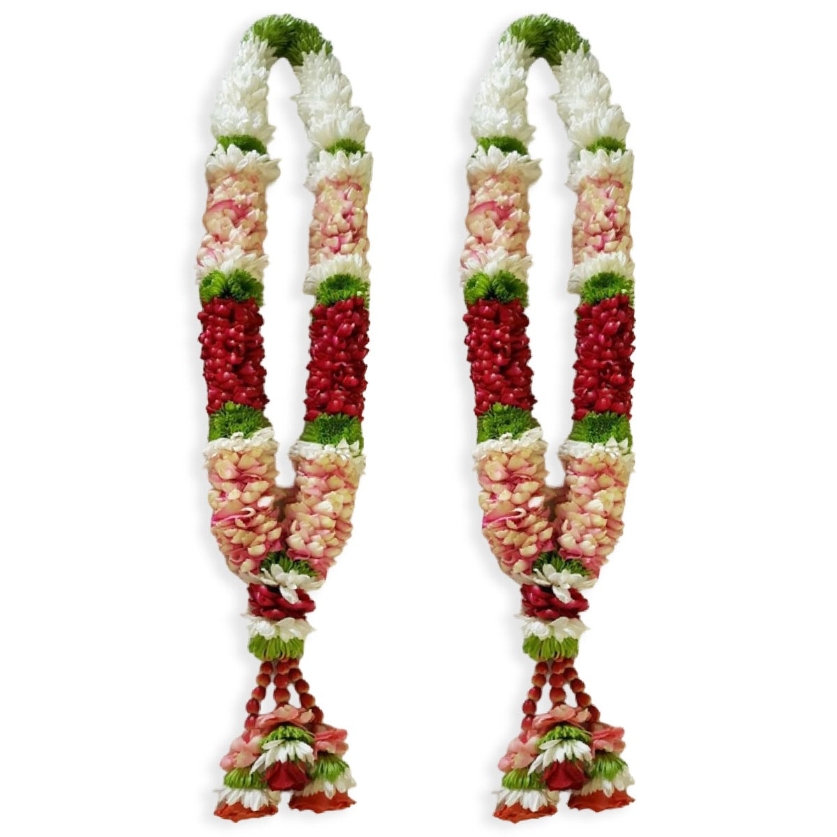 Green Chrysanthemum With Aqua Pink & Red Rose Petals Garland