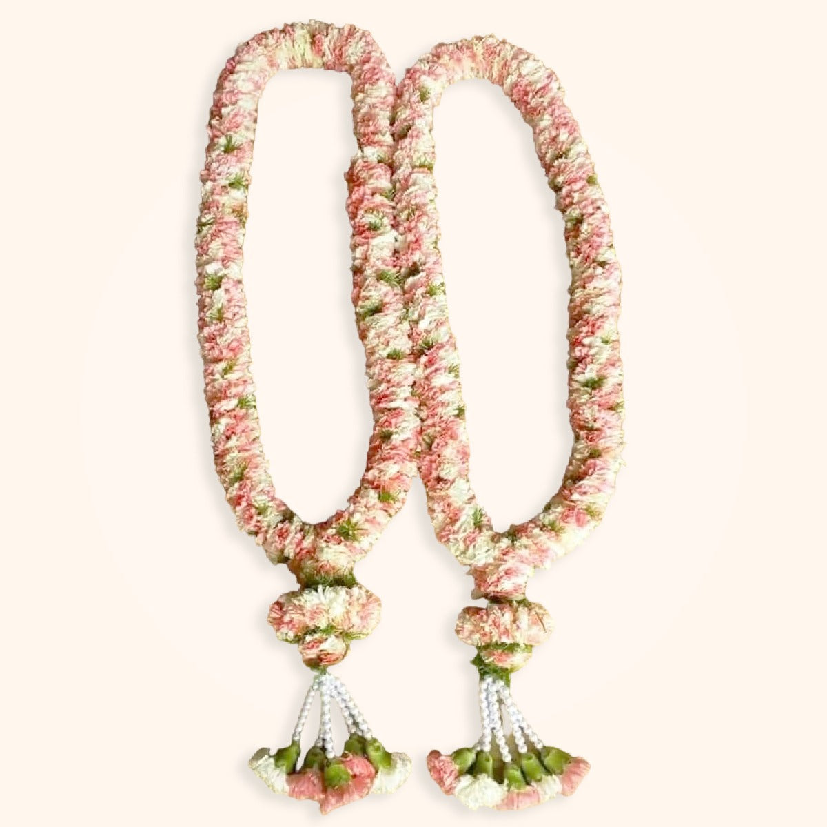 Pink & White Carnation Garland With Green Dots