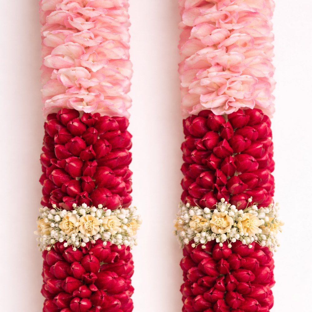 Aqua Pink & Red Rose Petals Flower Garland