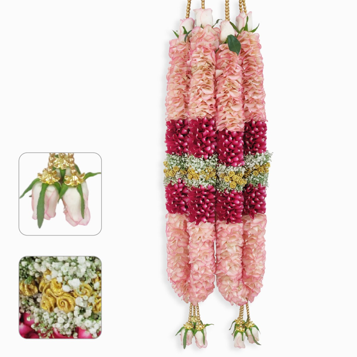 Aqua Pink & Red Rose Petals Flower Garland