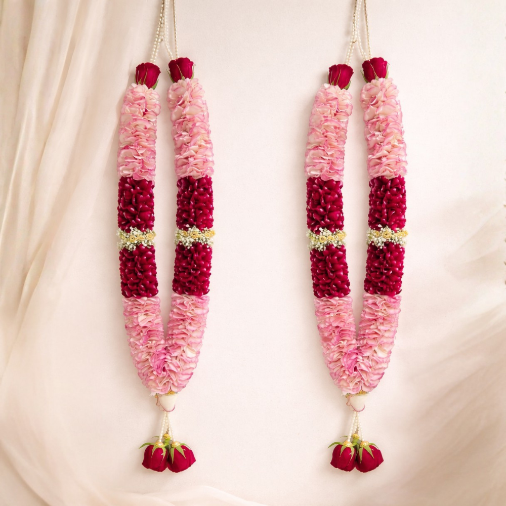 Aqua Pink & Red Rose Petals Flower Garland