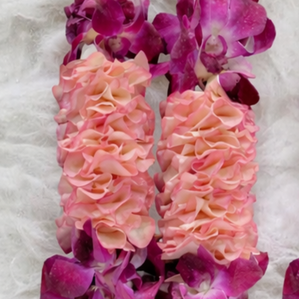 Crystal-Adorned Purple Orchid And Rose Petals Jaimala