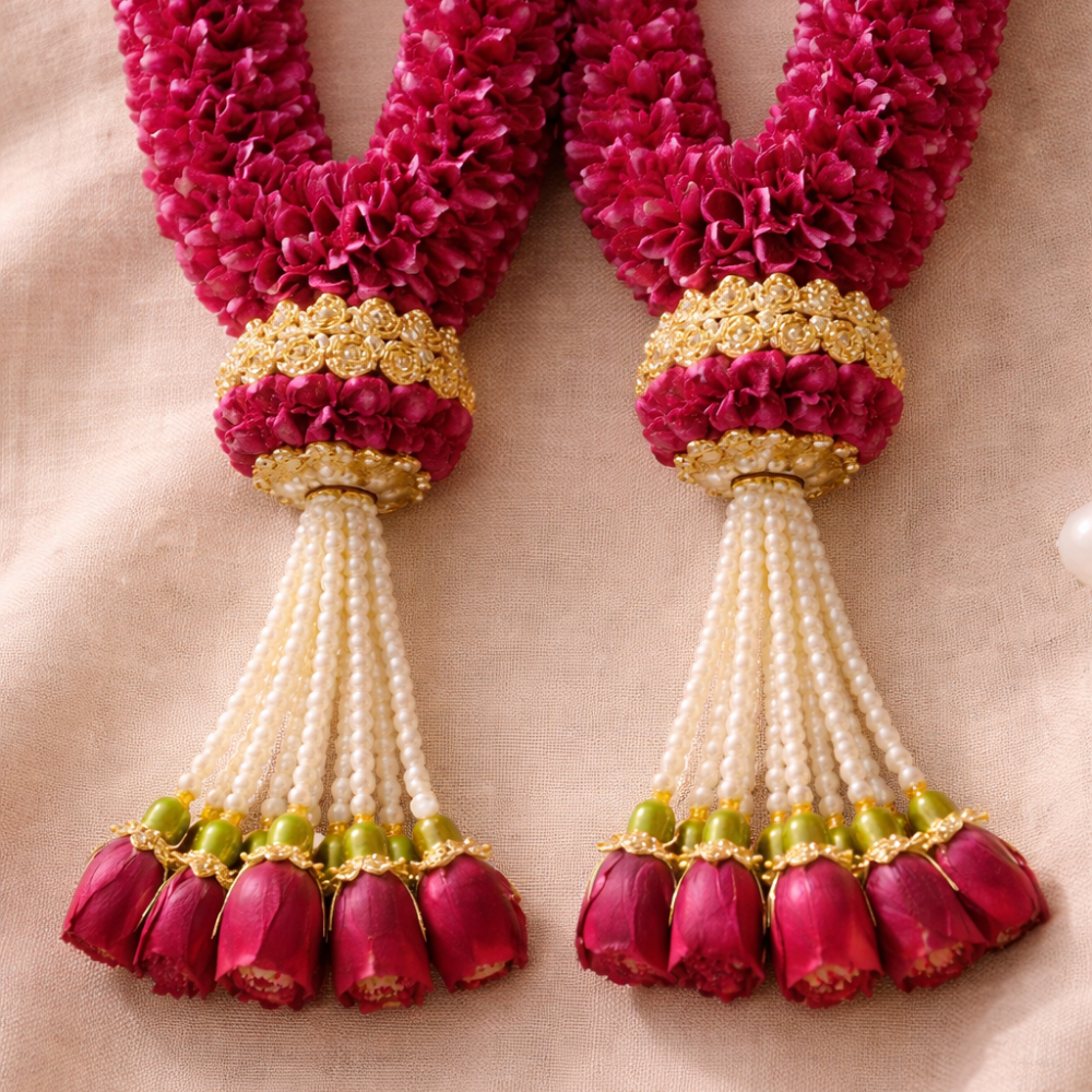 White And Red Rose Petal Jaimala For Wedding