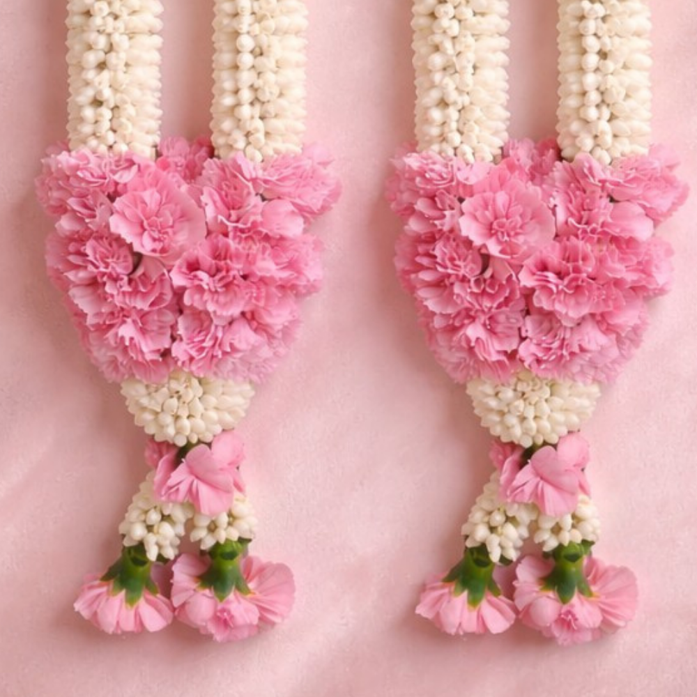 Light Pink Carnation With Fragrance Jasmine Wedding Garland