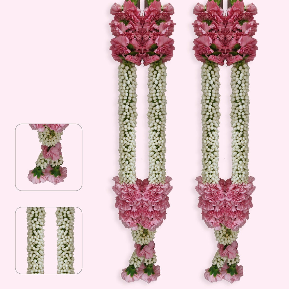 Light Pink Carnation With Fragrance Jasmine Wedding Garland