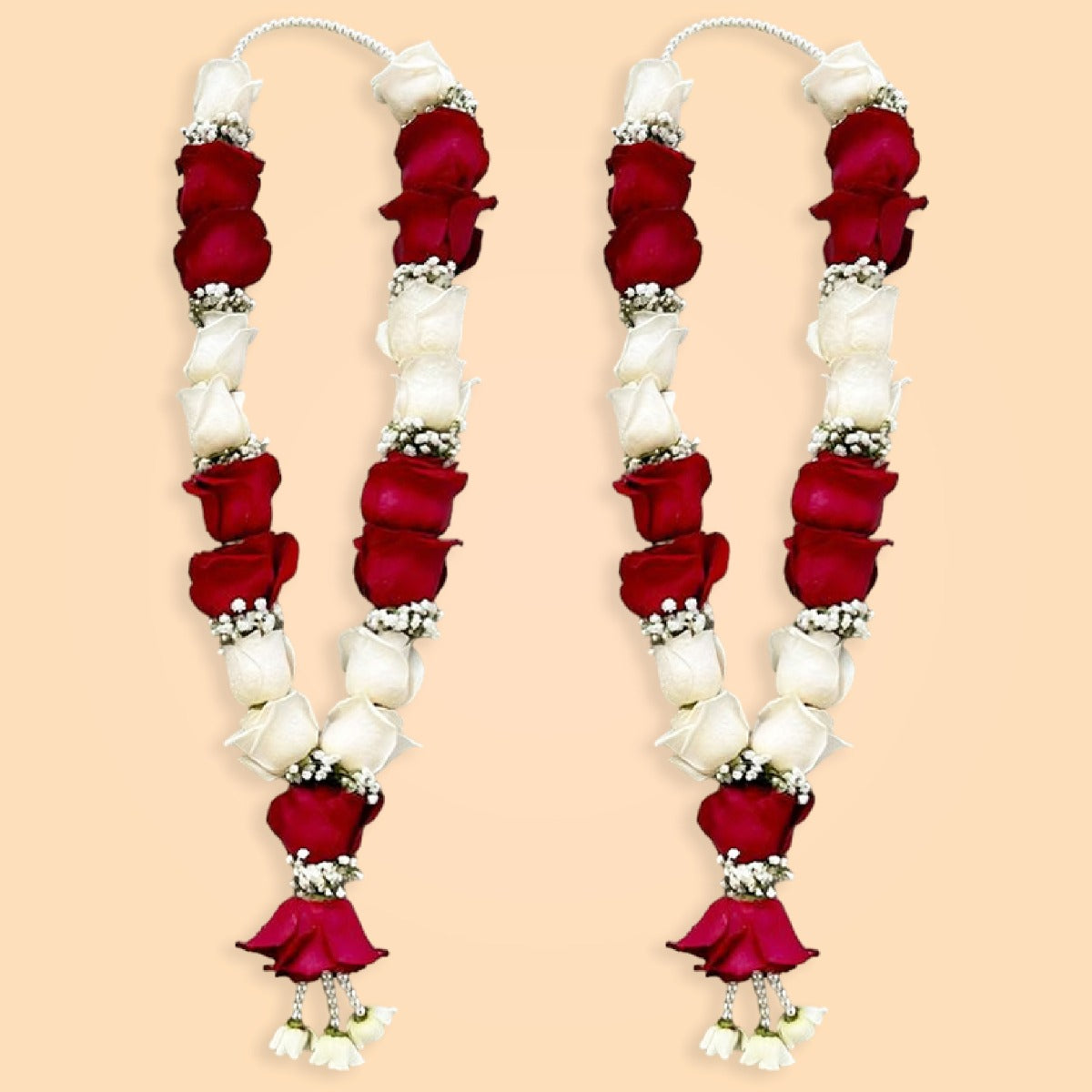 Red Rose Varmala With White Baby Breath Flowers