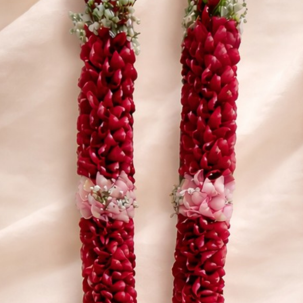 Red Rose & Aqua Pink Rose Petals Wedding Garland