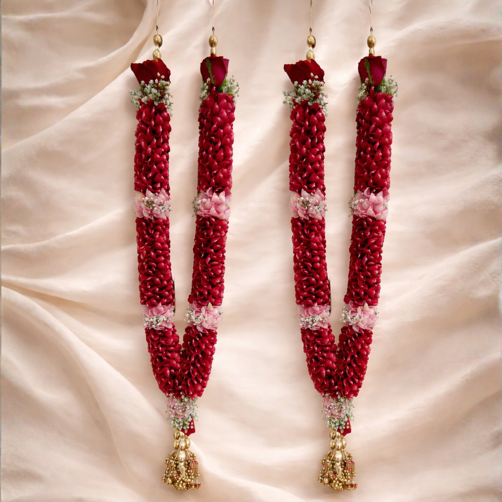 Red Rose & Aqua Pink Rose Petals Wedding Garland
