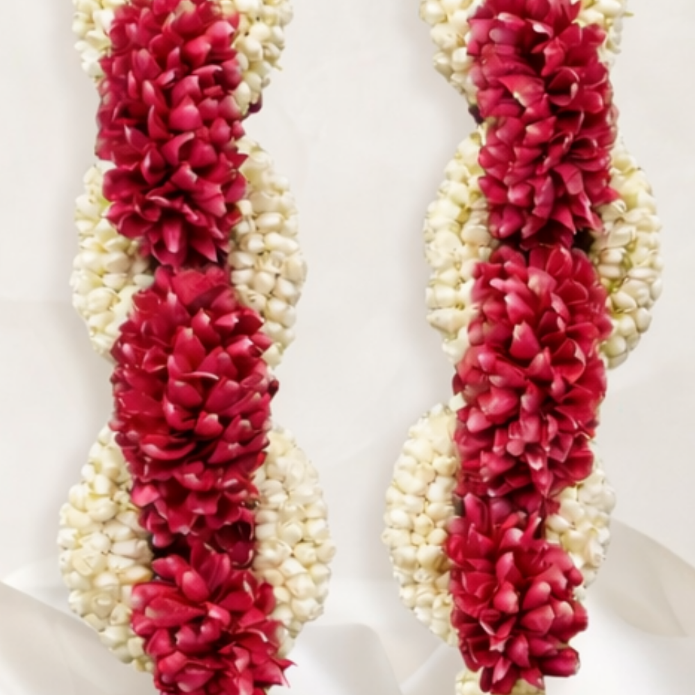 Jasmine & Red Rose Petals Wedding Garland(Jaimala)