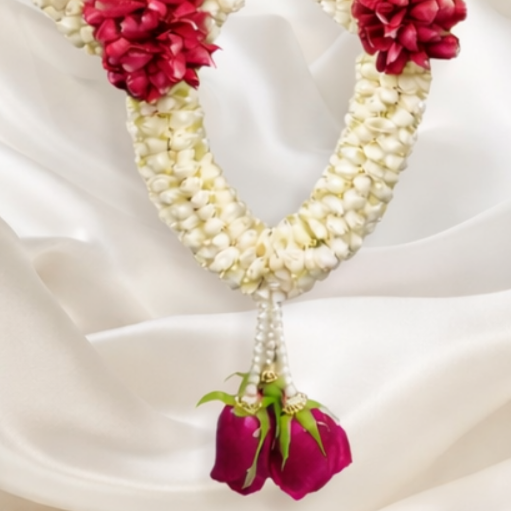 Jasmine & Red Rose Petals Wedding Garland(Jaimala)