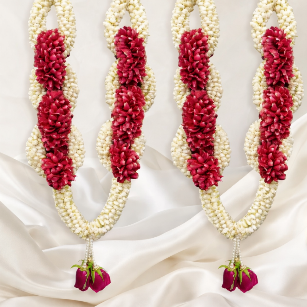 Jasmine & Red Rose Petals Wedding Garland(Jaimala)