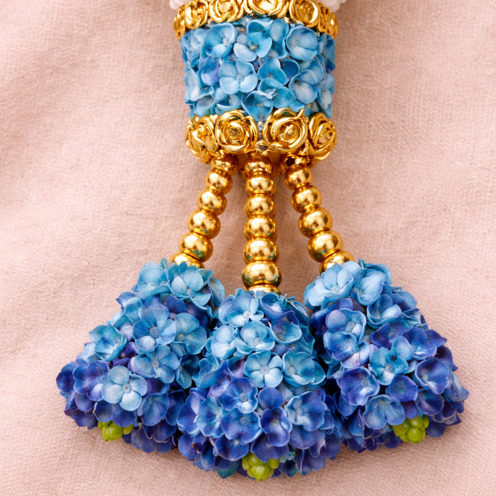 Blue Orchid With White Carnation Kundan Wedding Garland