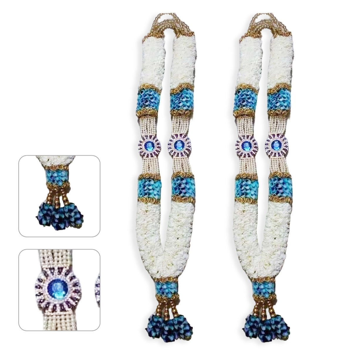 Blue Orchid With White Carnation Kundan Wedding Garland