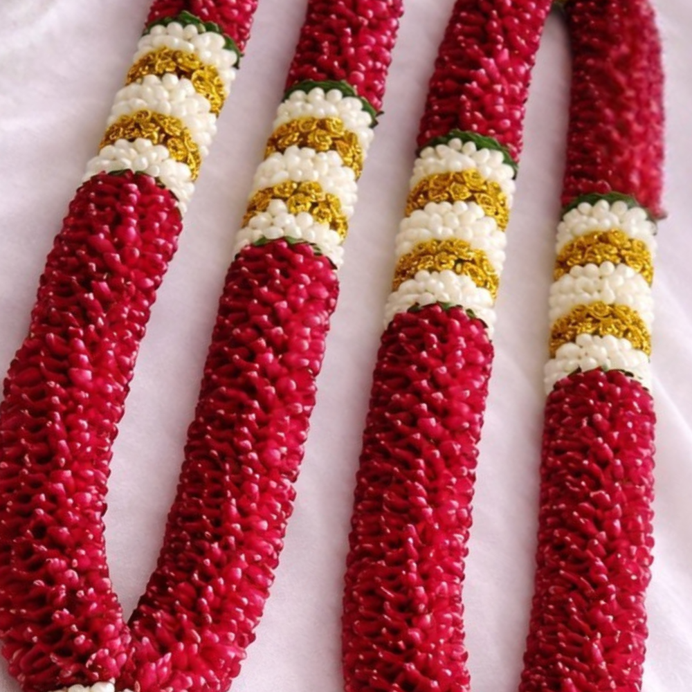 Wedding Garland - Red Rose Petals With Jasmine