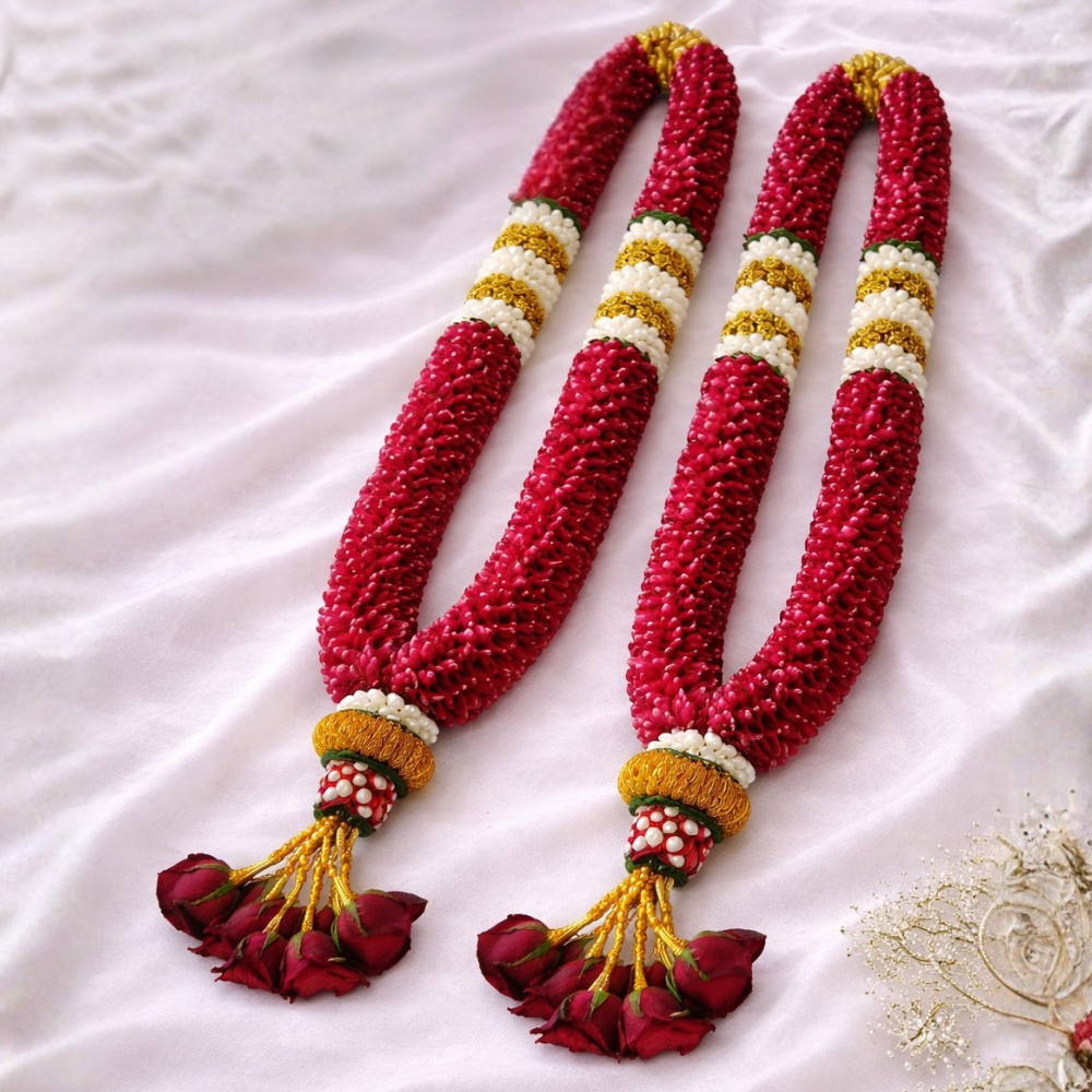 Wedding Garland - Red Rose Petals With Jasmine