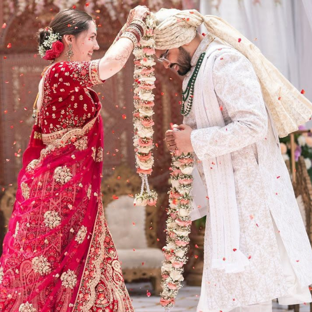 Traditional Indian Wedding Flower Garland - Pink & White Rose Design