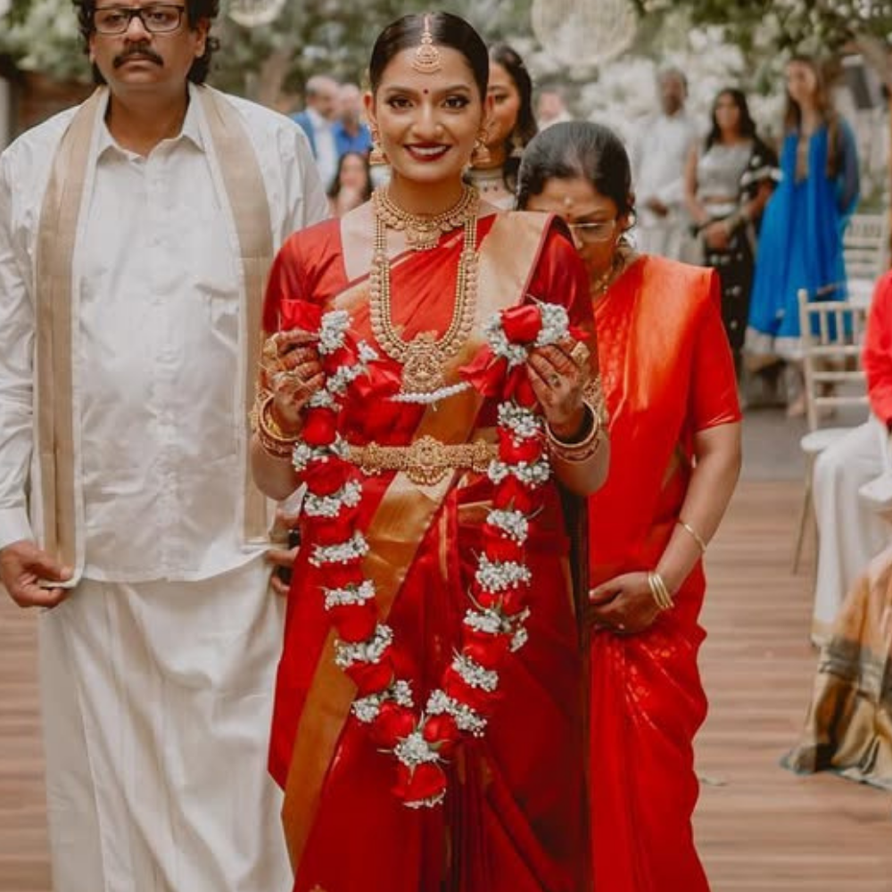 Red  Rose Wedding Garland with Baby’s Breath