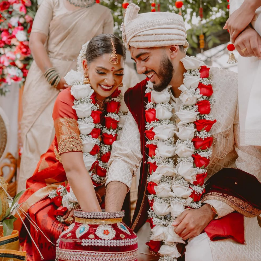 Red  Rose Wedding Garland with Baby’s Breath