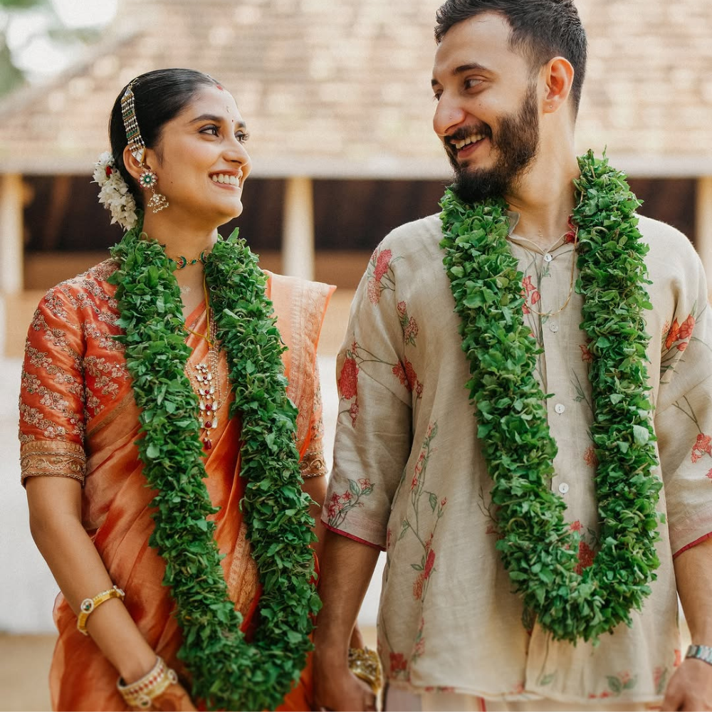 Handcrafted Fresh Tulsi Leaf Wedding Garland - Traditional Green Garland