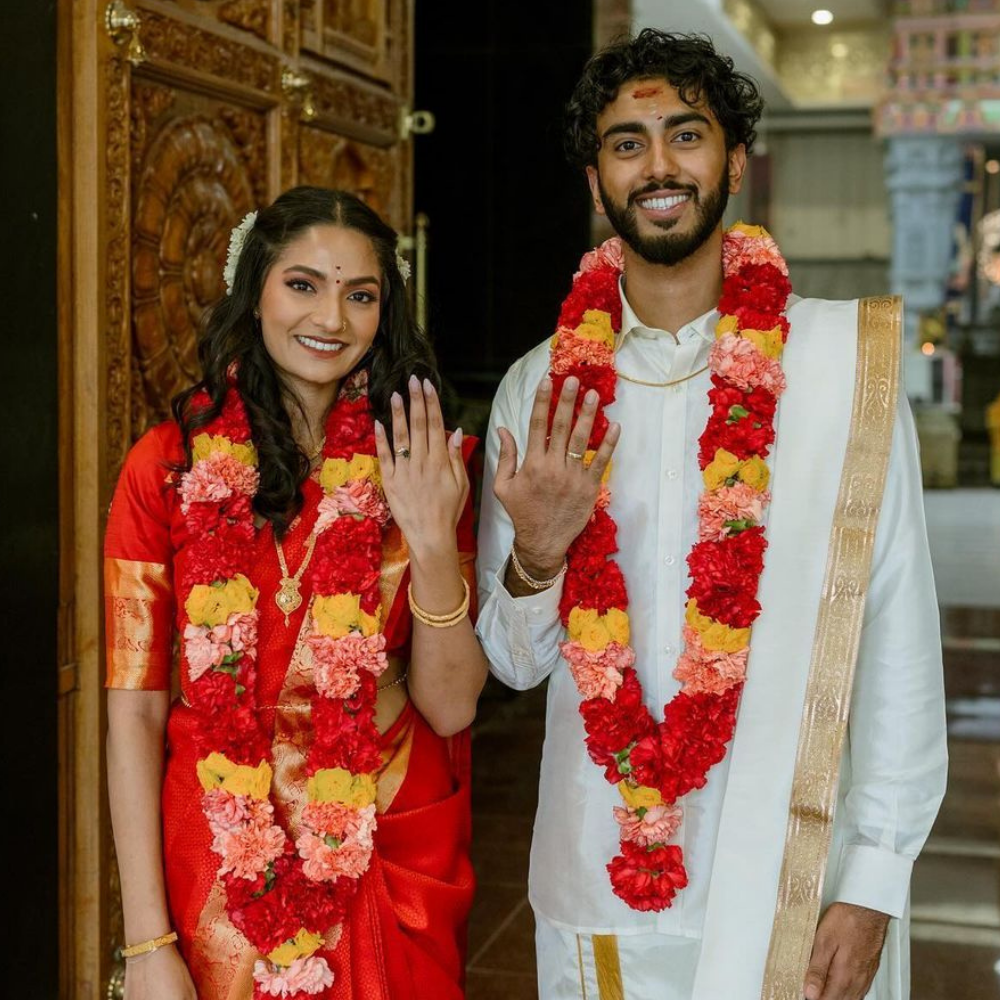 Handcrafted Red, Yellow, and Pink Carnation Wedding Garland for Ceremonies