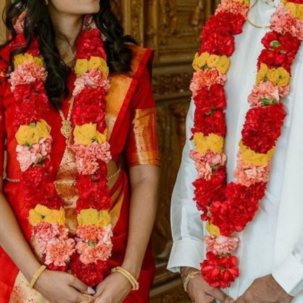 Handcrafted Red, Yellow, and Pink Carnation Wedding Garland for Ceremonies