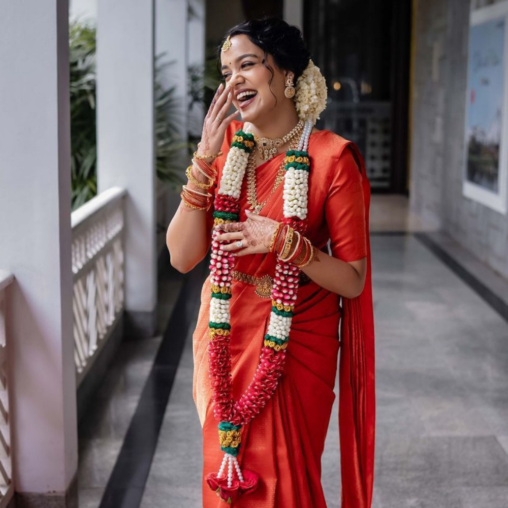 Traditional Jasmine and Rose petals Wedding Garland with Gold Accents