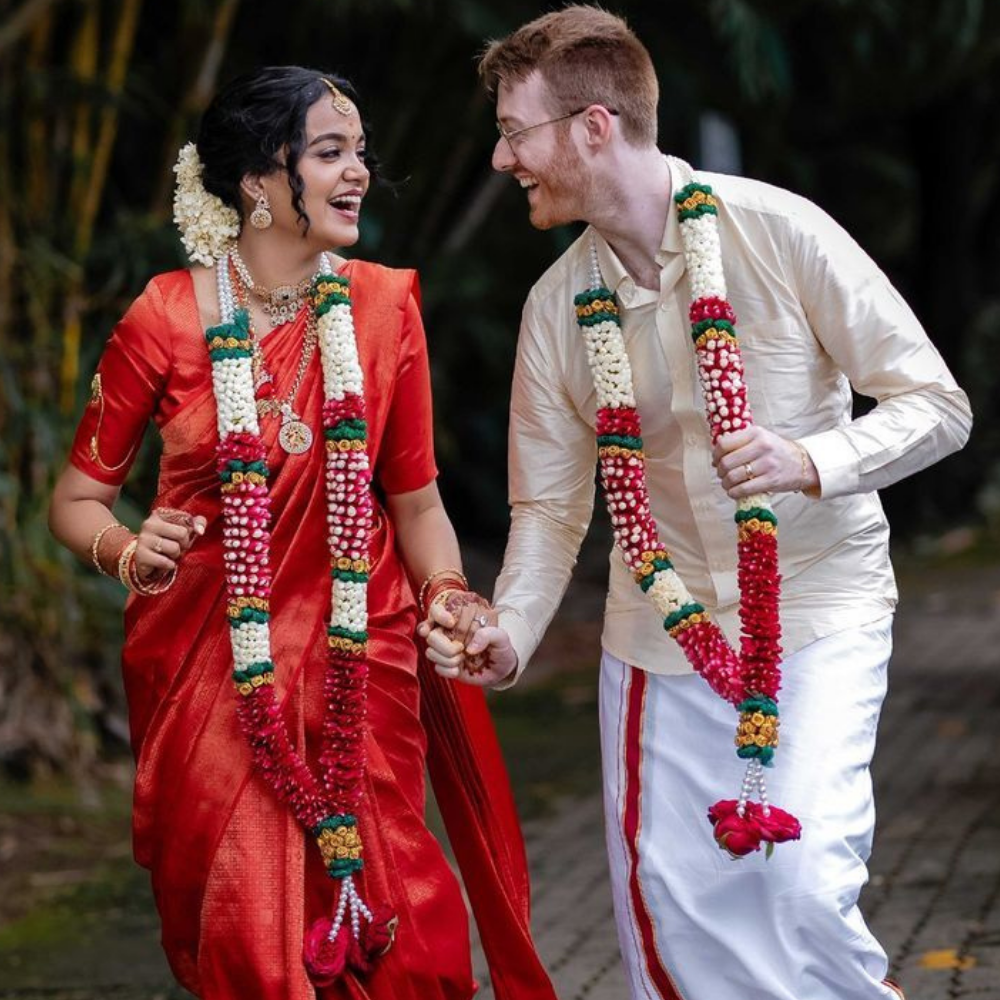 Traditional Jasmine and Rose petals Wedding Garland with Gold Accents