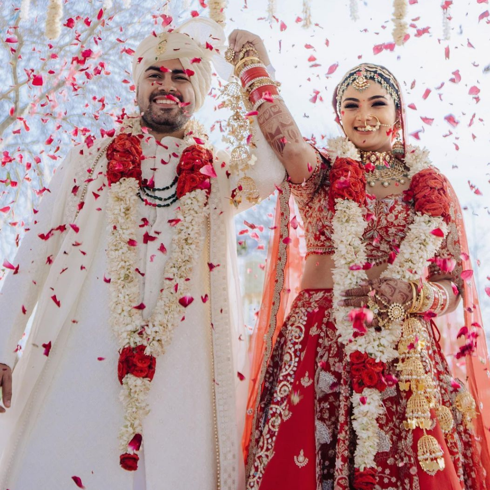 Rajnigandha and Red Rose Wedding Garland - Handcrafted Traditional Floral Haar