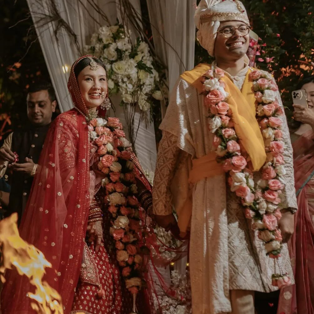 Pink & White Rose Wedding Garland for Ceremonies