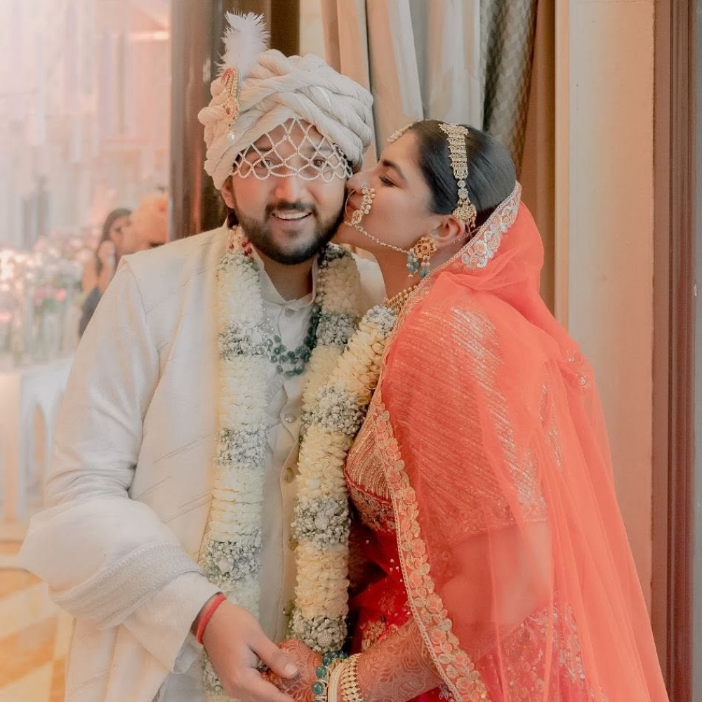 Traditional Indian Wedding Garland Set - Fresh White rose petals & Silver Accents