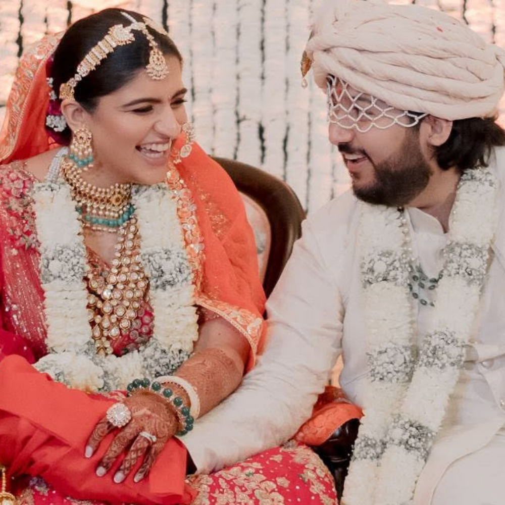 Traditional Indian Wedding Garland Set - Fresh White rose petals & Silver Accents