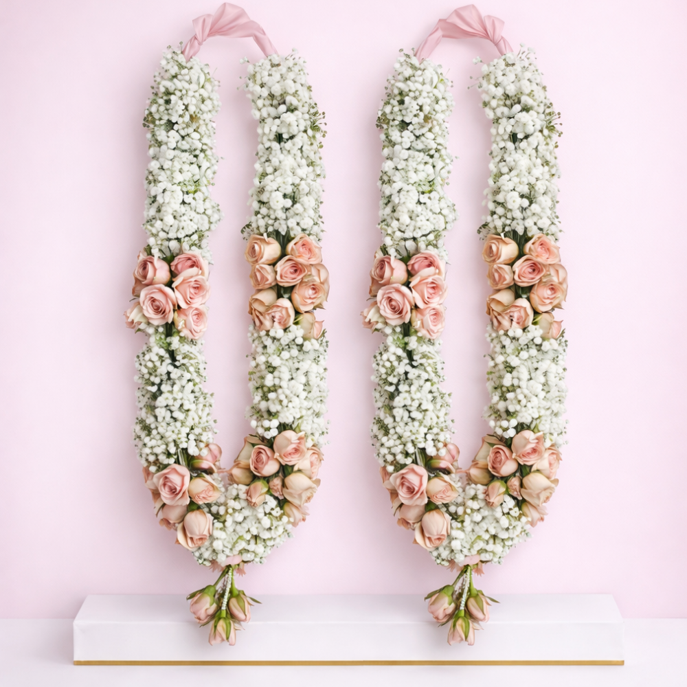 Baby Breath & Light Pink Rose Haar (Garland)