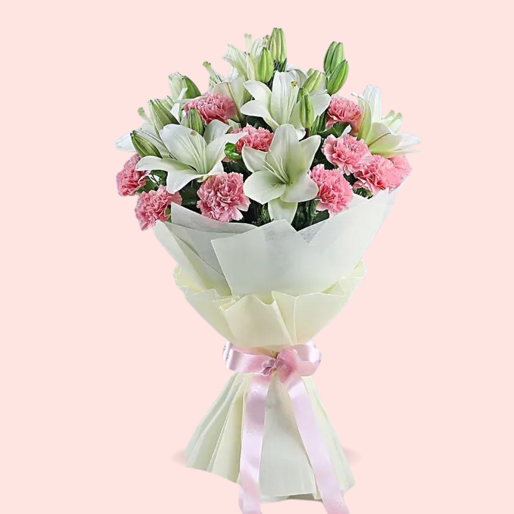 Elegant White Lily & Pink Carnation Bouquet