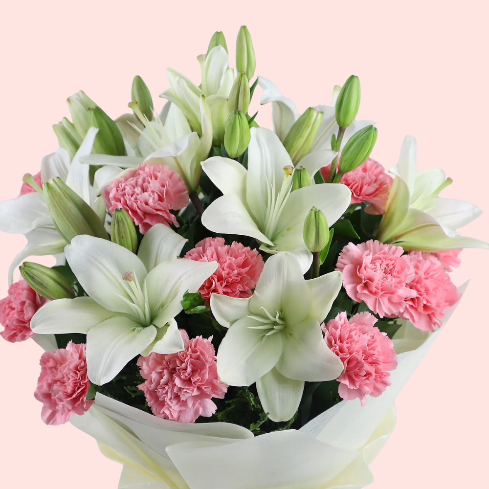 Elegant White Lily & Pink Carnation Bouquet