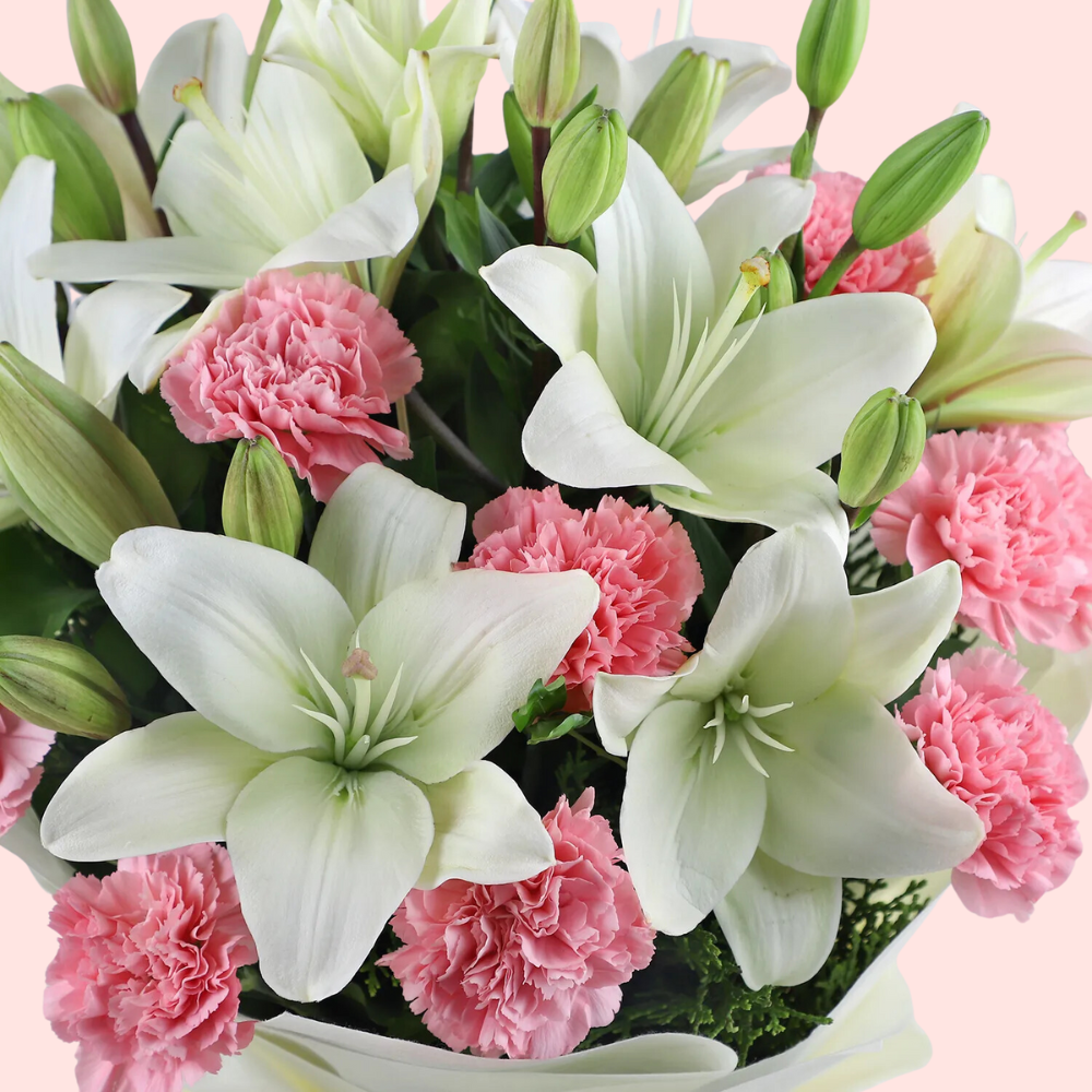 Elegant White Lily & Pink Carnation Bouquet